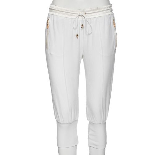 Roberto Cavalli White Cotton Rib Knit Detailed Cropped Joggers M - Roberto Cavalli - Modalova