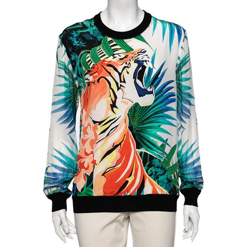 Roberto Cavalli Multicolor Printed Silk Long Sleeve T-Shirt M - Roberto Cavalli - Modalova