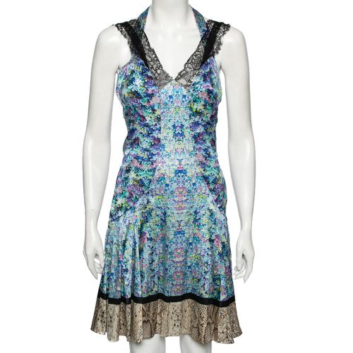 Multicolored Printed Silk Lace Trimmed Dress M - Roberto Cavalli - Modalova