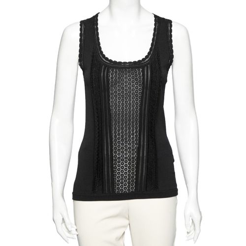 Roberto Cavalli Black Jersey & Guipure Lace Paneled Sleeveless Top M - Roberto Cavalli - Modalova