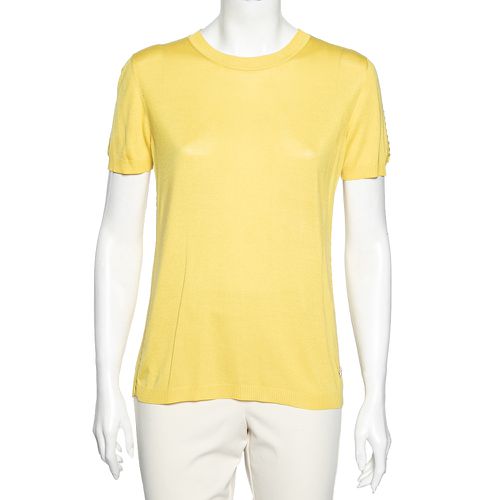 Roberto Cavalli Yellow Silk Knit Cut-Out Pattern Detailed Top M - Roberto Cavalli - Modalova