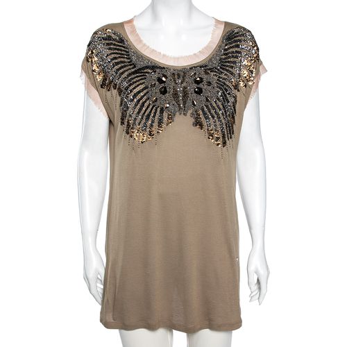 Roberto Cavalli Brown Embellished Knit T-Shirt M - Roberto Cavalli - Modalova