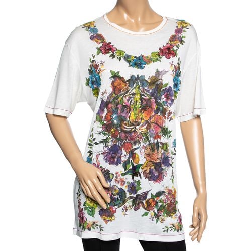 Roberto Cavalli White Floral Printed Modal Knit T-Shirt S - Roberto Cavalli - Modalova