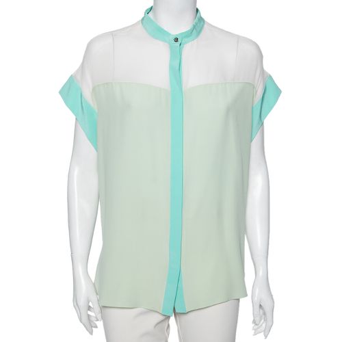 Roberto Cavalli Green and White Silk Short Sleeve Shirt M - Roberto Cavalli - Modalova