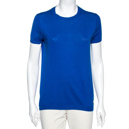 Roberto Cavalli Blue Silk Short Sleeve Top M - Roberto Cavalli - Modalova