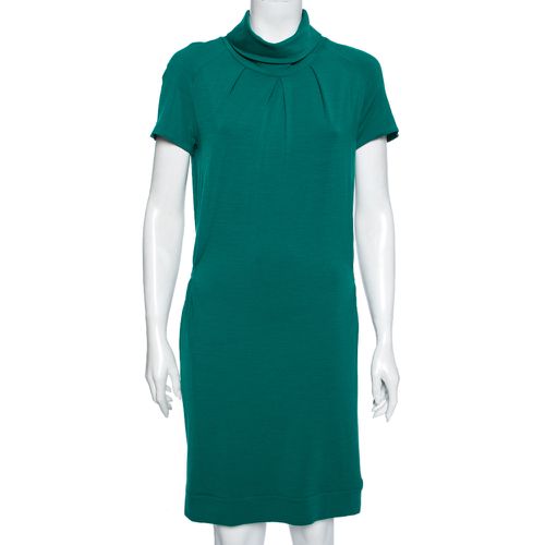 Roberto Cavalli Green Wool Pleated Front Turtleneck Belted Dress M - Roberto Cavalli - Modalova