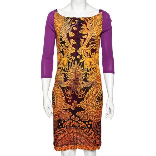 Roberto Cavalli Purple Printed Jersey Draped Neck Dress M - Roberto Cavalli - Modalova