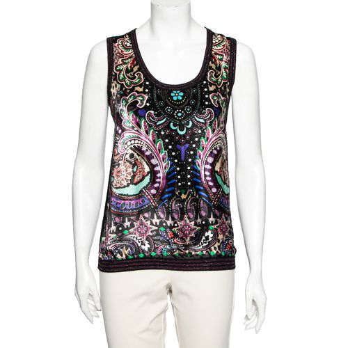 Roberto Cavalli Multicolor Printed Velvet & Knit Tank Top M - Roberto Cavalli - Modalova