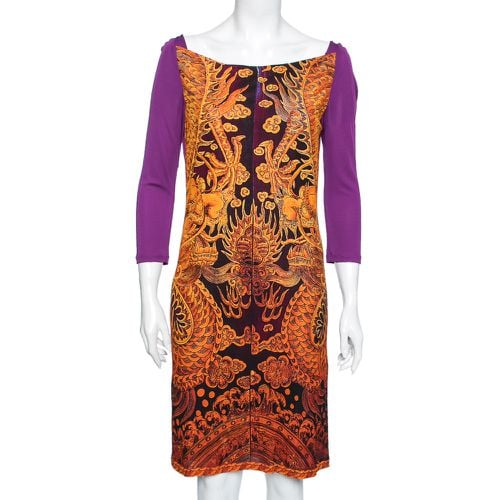 Roberto Cavalli Purple Printed Jersey Draped Neck Dress M - Roberto Cavalli - Modalova