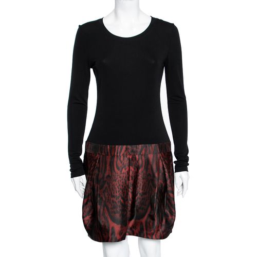 Roberto Cavalli Black & Red Animal Printed Silk Jersey Pleated Dress M - Roberto Cavalli - Modalova