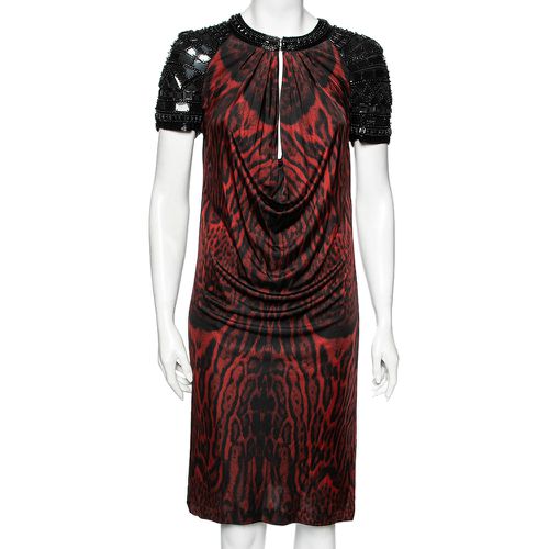 Roberto Cavalli Black & Red Animal Printed Embellished Jersey Dress M - Roberto Cavalli - Modalova