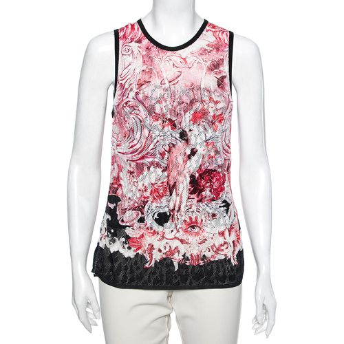 Roberto Cavalli Pink Printed Perforated Knit Sleeveless Tank Top M - Roberto Cavalli - Modalova