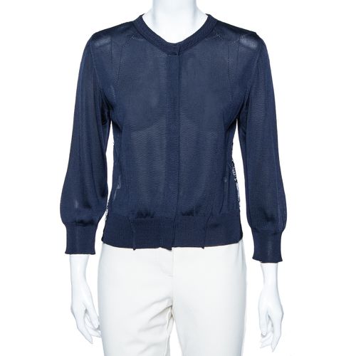 Roberto Cavalli Navy Blue knit & Embroidered Lace Paneled Button Front Cardigan M - Roberto Cavalli - Modalova