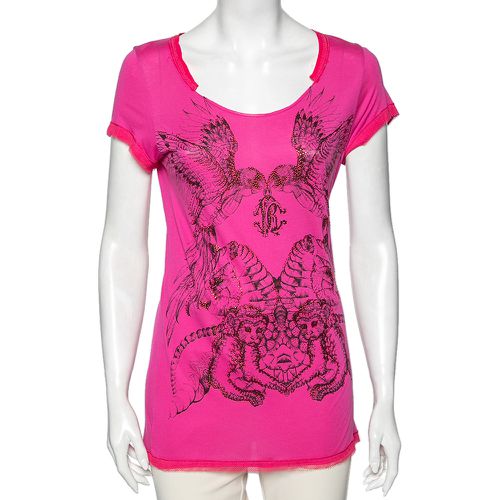 Roberto Cavalli Pink Synthetic Printed and Crystal Embellished Short Sleeve Top M - Roberto Cavalli - Modalova