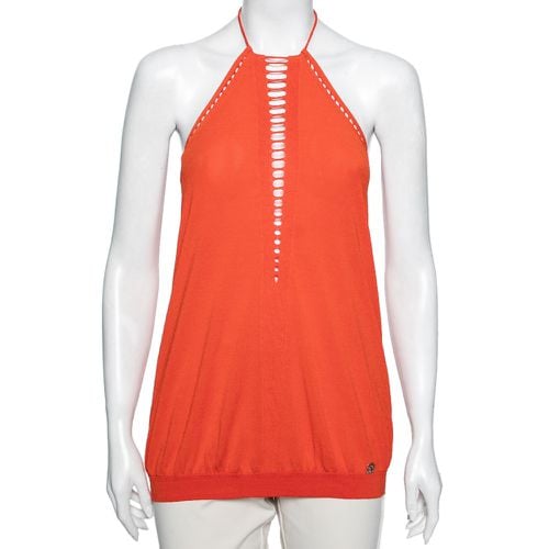 Roberto Cavalli Orange Knit Laser Cut Halter Neck Top M - Roberto Cavalli - Modalova