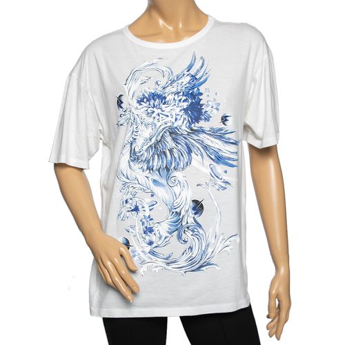 Roberto Cavalli White Printed Cotton Knit Round Neck T-Shirt M - Roberto Cavalli - Modalova