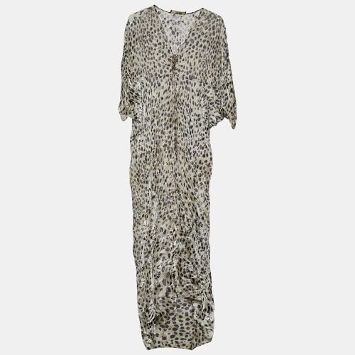 Roberto Cavalli Beige Animal Printed Velour Sheer Kaftan Maxi Dress M - Roberto Cavalli - Modalova