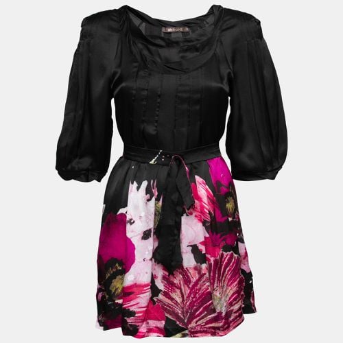 Roberto Cavalli Black Floral Print Silk Belted Top S - Roberto Cavalli - Modalova