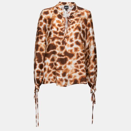 Roberto Cavalli Brown Printed Crepe De Chine Tie Detail Blouse S - Roberto Cavalli - Modalova