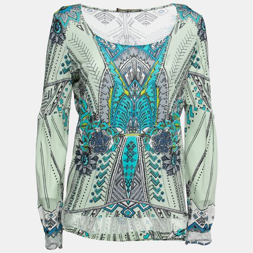 Roberto Cavalli Multicolor Printed Jersey Lace Trimmed Top M - Roberto Cavalli - Modalova