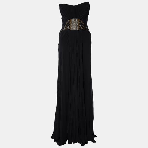 Roberto Cavalli Black Embellished Silk Crepe Corset Detail Strapless Gown M - Roberto Cavalli - Modalova