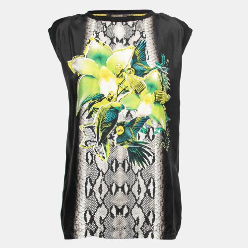 Roberto Cavalli Black Jersey Parrot Printed Top M - Roberto Cavalli - Modalova