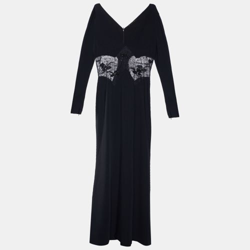 Roberto Cavalli Black Crepe & Embellished Lace Gown L - Roberto Cavalli - Modalova