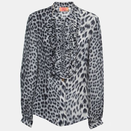 Roberto Cavalli Blue Animal Printed Ruffled Blouse M - Roberto Cavalli - Modalova