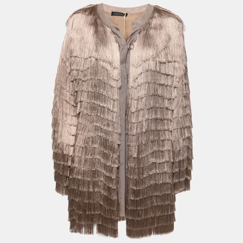 Roberto Cavalli Blush Pink Fringed Silk Jacket M - Roberto Cavalli - Modalova