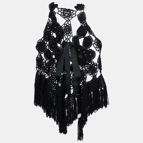 Roberto Cavalli Black Wool Crochet Tie Front Sleeveless Vest One Size - Roberto Cavalli - Modalova