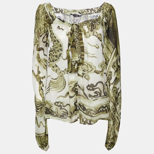 Roberto Cavalli Green Printed Silk Tie Detail Top M - Roberto Cavalli - Modalova