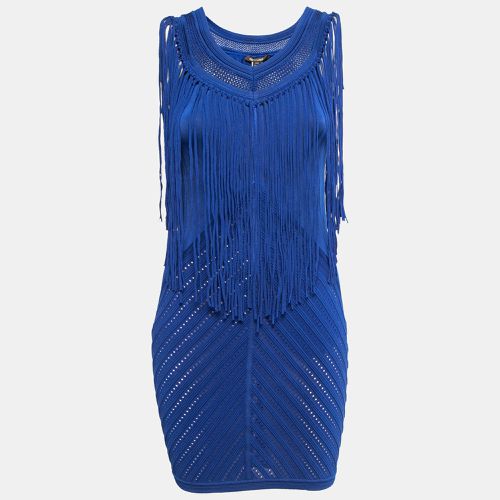 Roberto Cavalli Blue Knit Fringed Sleeveless Mini Dress M - Roberto Cavalli - Modalova