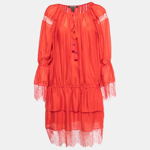 Roberto Cavalli Red Silk Long Sleeve Lace Trimmed Dress S - Roberto Cavalli - Modalova