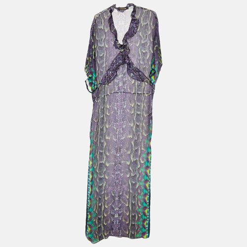 Roberto Cavalli Multicolor Printed Silk Ruffle Detail Maxi Dress S - Roberto Cavalli - Modalova