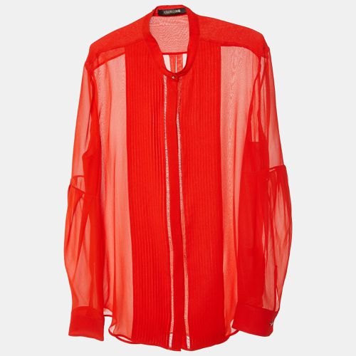 Roberto Cavalli Coral Red Silk Pintuck Detail Button Front Shirt L - Roberto Cavalli - Modalova