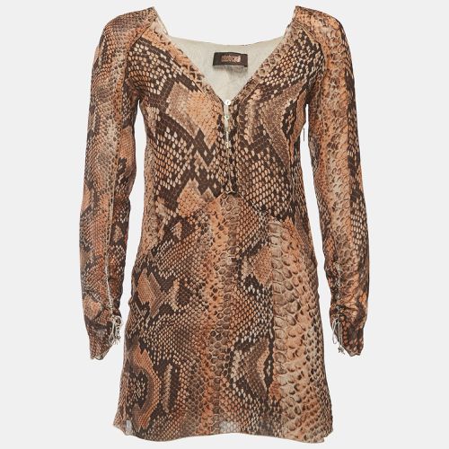 Roberto Cavalli Brown Snake Print Silk Long Sleeve Flared Mini Dress M - Roberto Cavalli - Modalova