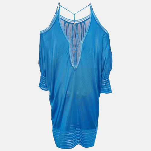 Roberto Cavalli Blue Silk Knit Off Shoulder Mini Dress M - Roberto Cavalli - Modalova