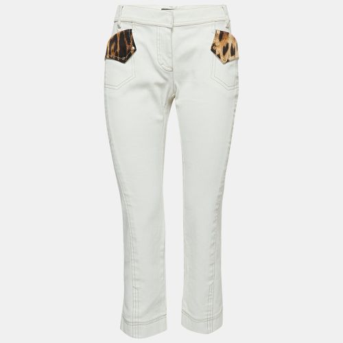 Roberto Cavalli White Denim Silk Animal Print Silk Trimmed Cropped Jeans L Waist 32" - Roberto Cavalli - Modalova