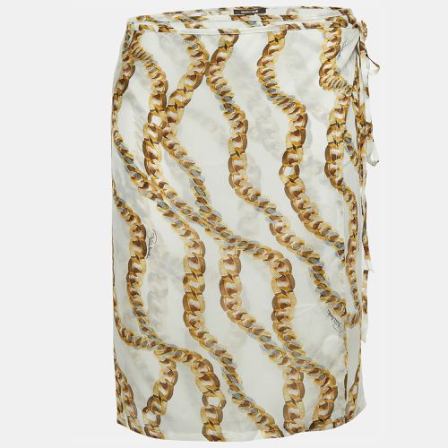 Roberto Cavalli Cream Chain Print Silk Wrap Mini Skirt M - Roberto Cavalli - Modalova