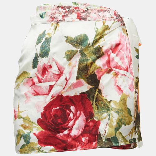 Roberto Cavalli White Floral Print Satin Mini Wrap Skirt M - Roberto Cavalli - Modalova