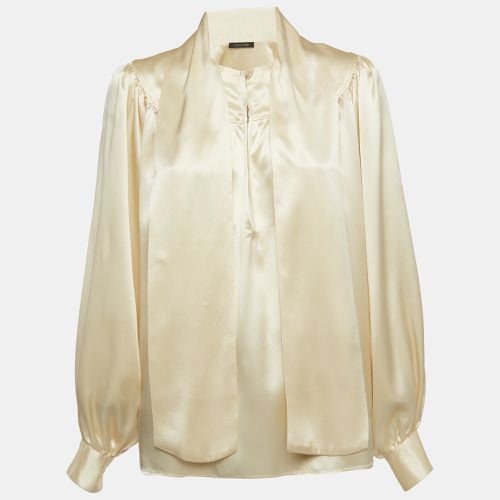 Roberto Cavalli Cream Satin Silk Tie-Up Collar Blouse S - Roberto Cavalli - Modalova