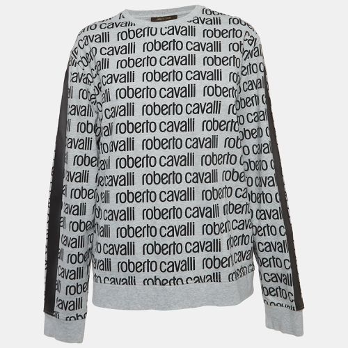 Roberto Cavalli Grey Logo Print Cotton Crew Neck Sweatshirt L - Roberto Cavalli - Modalova