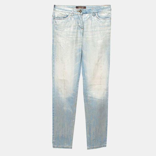 Roberto Cavalli Blue/Silver Metallic Print Denim Jeans S Waist 30'' - Roberto Cavalli - Modalova