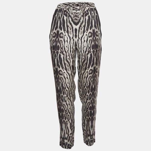 Roberto Cavalli Black Leopard Print Silk Drawstring Waist Trousers M - Roberto Cavalli - Modalova