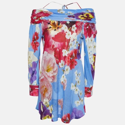 Roberto Cavalli Blue Floral Print Knit Off-The-Shoulder Top M - Roberto Cavalli - Modalova