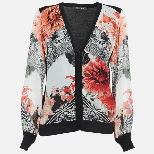 Black Floral Print Silk and Knit Buttoned Cardigan M - Roberto Cavalli - Modalova