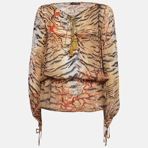 Roberto Cavalli Multicolor Animal Print Silk Lace Up Semi Sheer Blouse S - Roberto Cavalli - Modalova