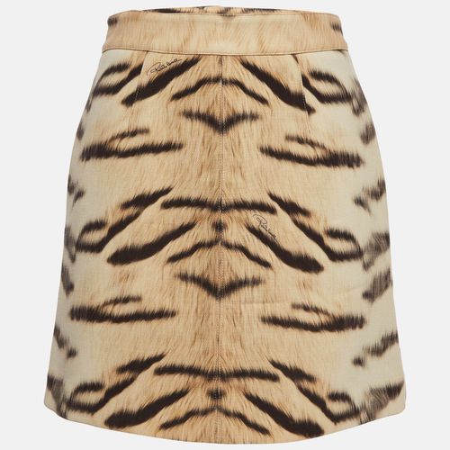 Roberto Cavalli Beige Tiger Print Fleece Wool Mini Skirt M - Roberto Cavalli - Modalova