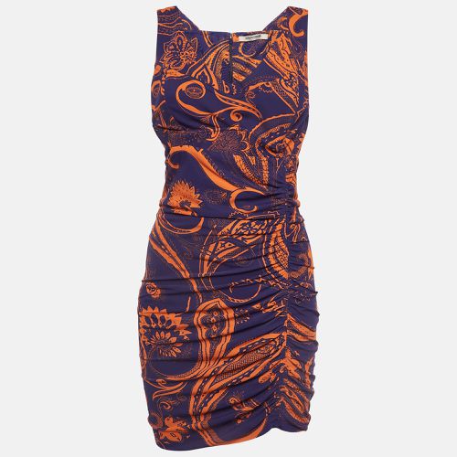 Roberto Cavalli Purple and Orange Printed Jersey Ruched Mini Dress M - Roberto Cavalli - Modalova