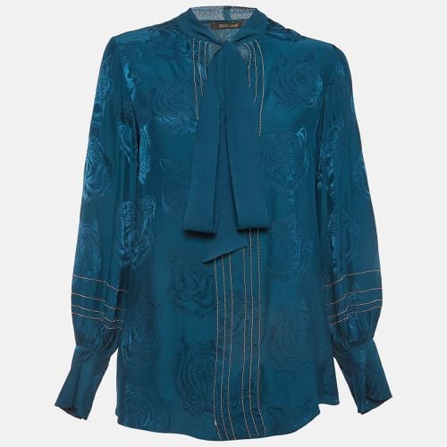 Roberto Cavalli Teal Blue Tiger Jacquard Embellished Blouse S - Roberto Cavalli - Modalova